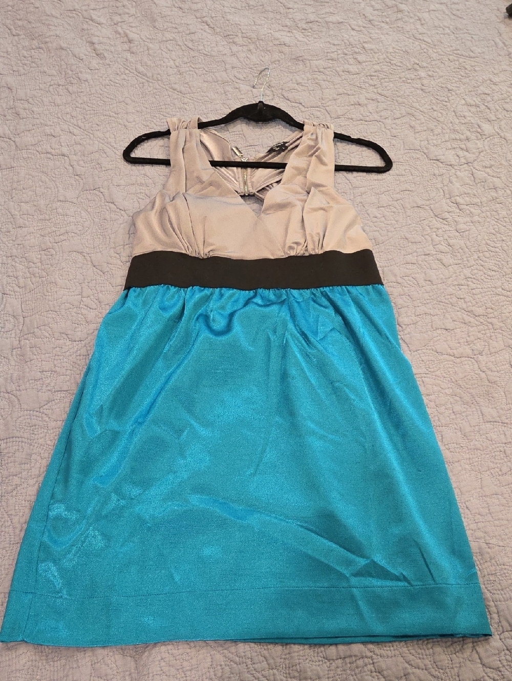 XOXO Teal, Gray & Black Colorblock Mini Dress Size L!